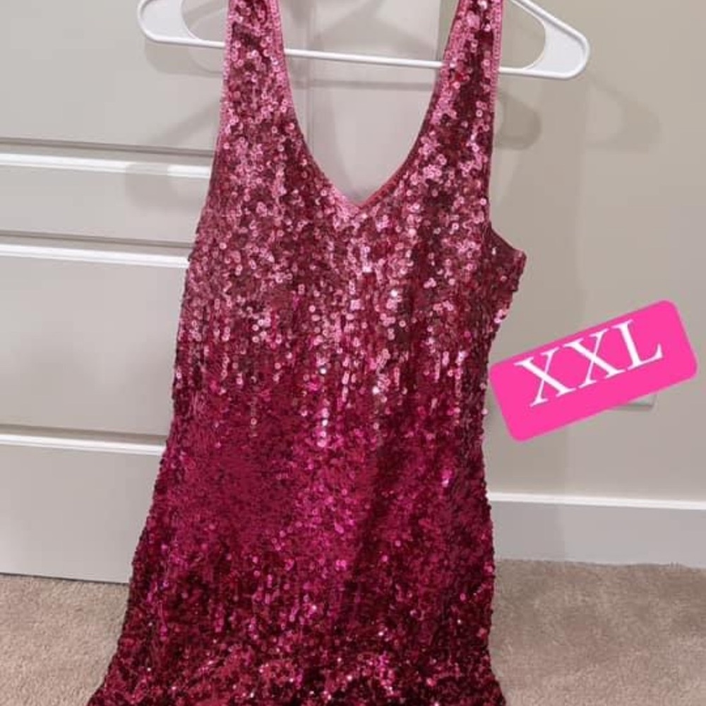 Pink Sequin Sleeveless Dress XXL